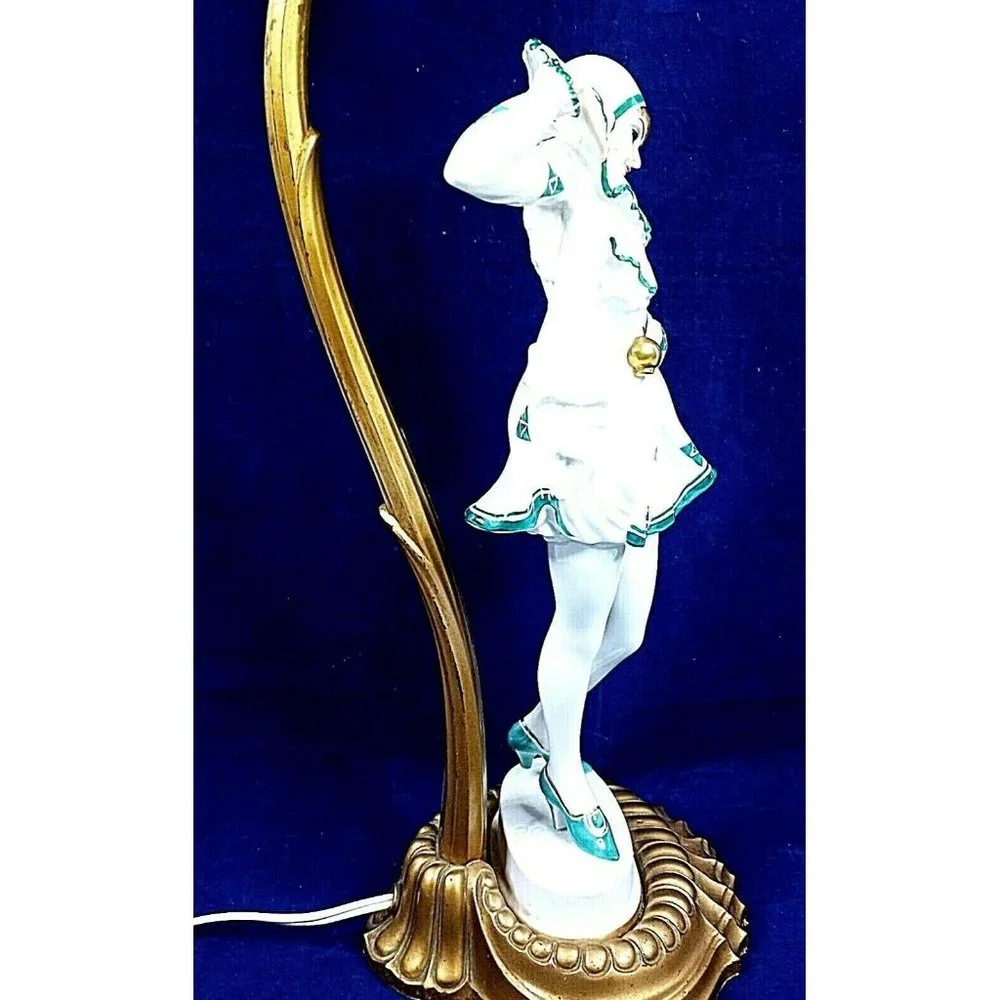 Antique Rosenthal Pierrot Figurine Lamp by C Holzer Defanti Art Deco Porcelain